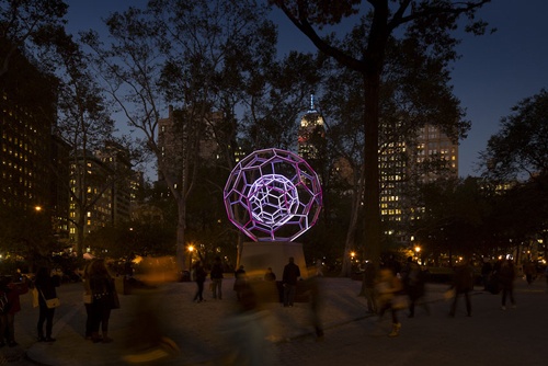 buckyball pink and purple at night leo villareal